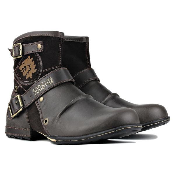 Men Vintage Breathable Big Size Leather Ankle Boots Outdoor Casual Motorcycle Work Hiking Fashion Booties for All Seasons