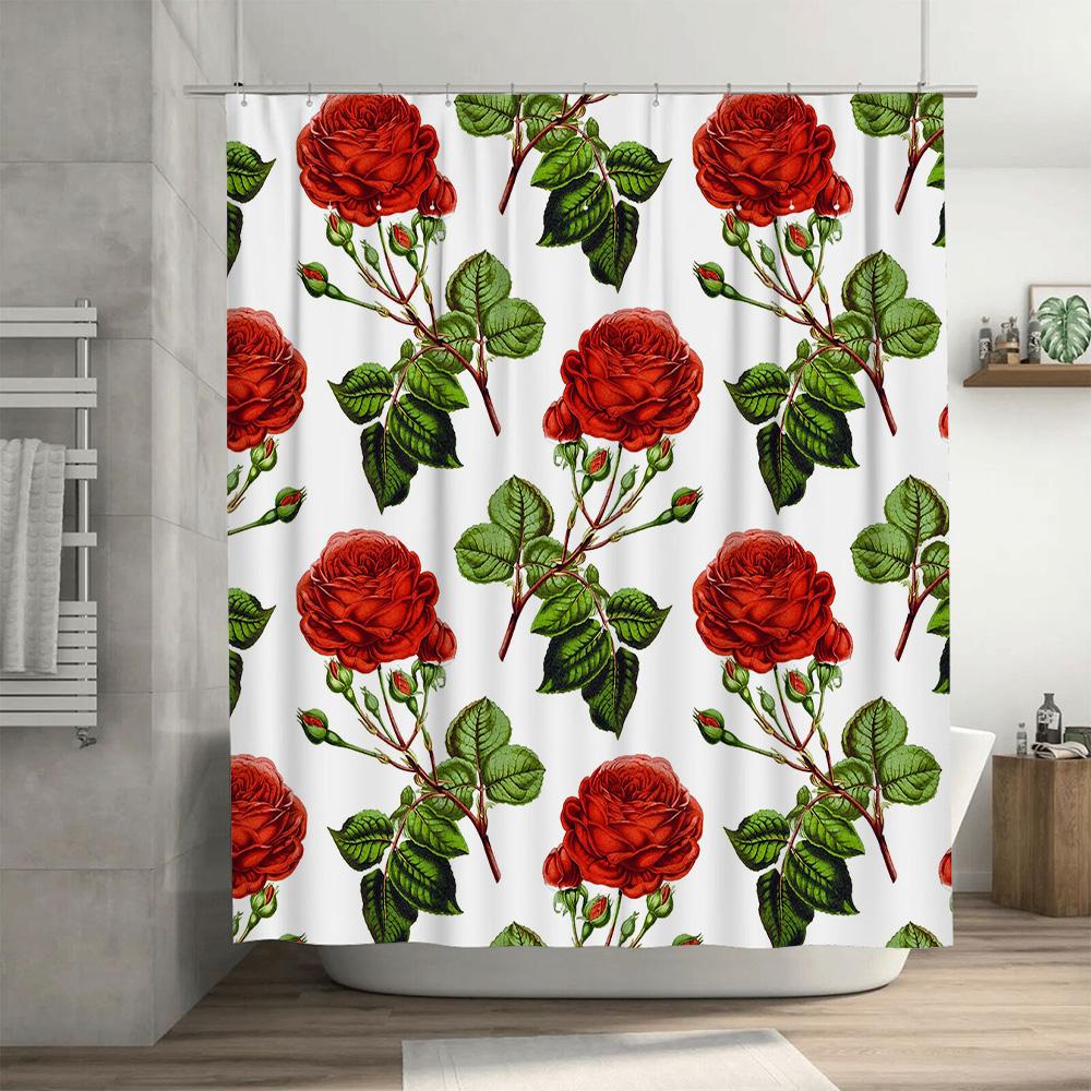 Red Rose Floral Shower Curtain Elegant Red Roses Print for Bathroom Decor