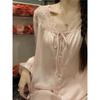 1011 French Simple Solid Color Pajamas Spring and Autumn Women's Pure Desire Lace Long Sleeves Trousers Loungewear Suit Outer Wear
