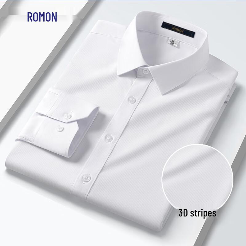 Romon Men s 3D Textured Bamboo Fiber Wrinkle-Resistant Long Sleeve Shirt 40