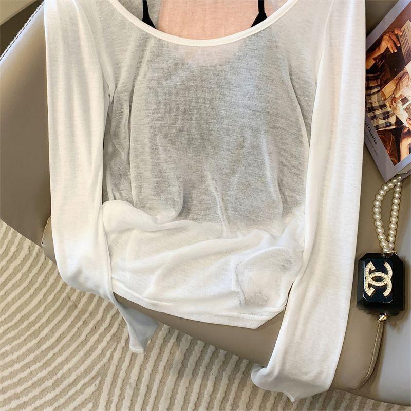Spicy Girl Two-Piece: Hollow Knit Long Sleeve & Summer Camisole Cover-Up Set