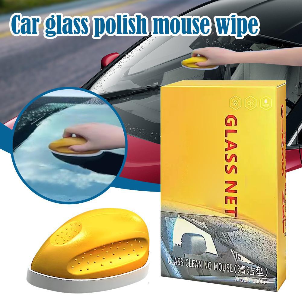 Car Glass Oil Film Remover Brush with Refill Liquid Strong Oil Film Removal Windshield Mirror Cleaner Auto Glass Cleaning Mouse