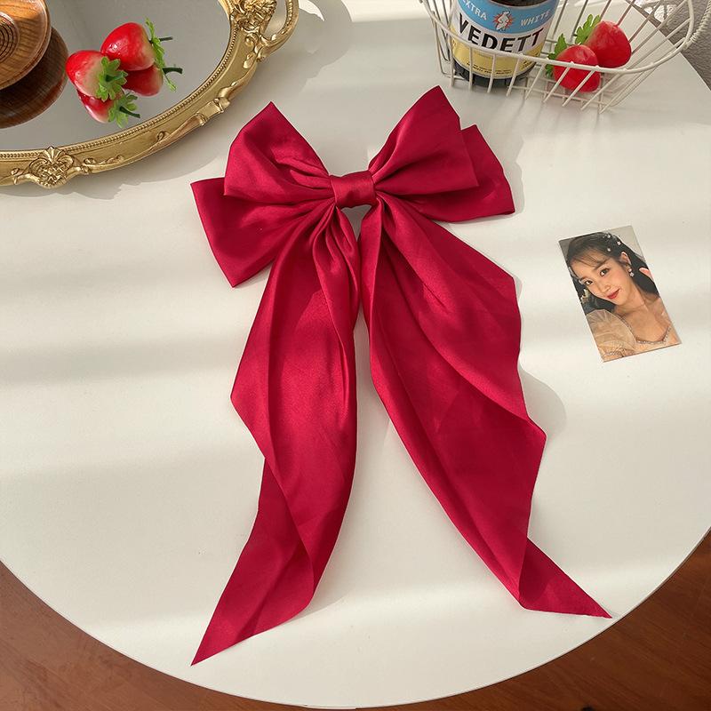 11 Solid Color Satin Ribbon Big Bows Hairpin Spring Clips Hair Accessories for Women Girls Trendy Korean Summer Headwear