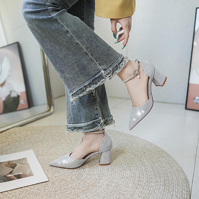 Fashion 2024 New Selling Womens Shoes Fashion Baotou Sandals Elegant Pointed All-match Solid Color Dress Party Women's High Heel Sandals