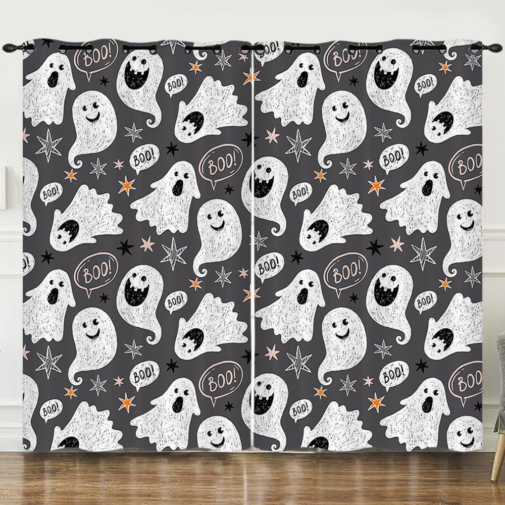 Halloween Pumpkin Digital Printing Curtains Blackout Curtain Punching Modern Minimalist Style
