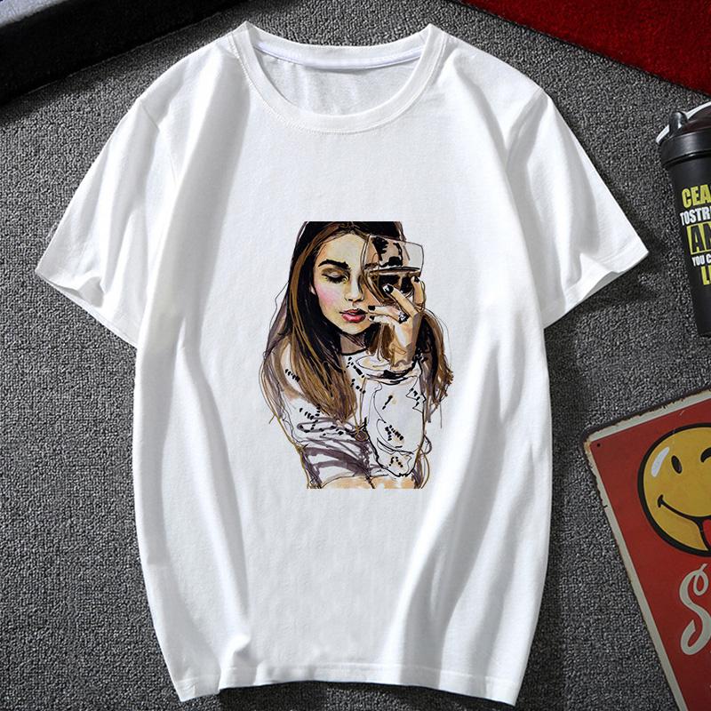 Women S Clothing T Shirts Camiseta Mujer Vintage Casual Harajuku Sexy Lady Coffee Girl Print