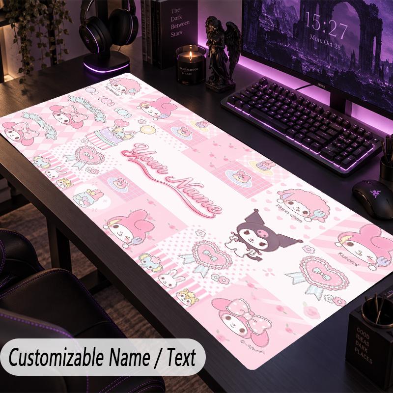 Custom Text Big Mousepad, Extended Desk Pad For Laptop Work GameMy Melody