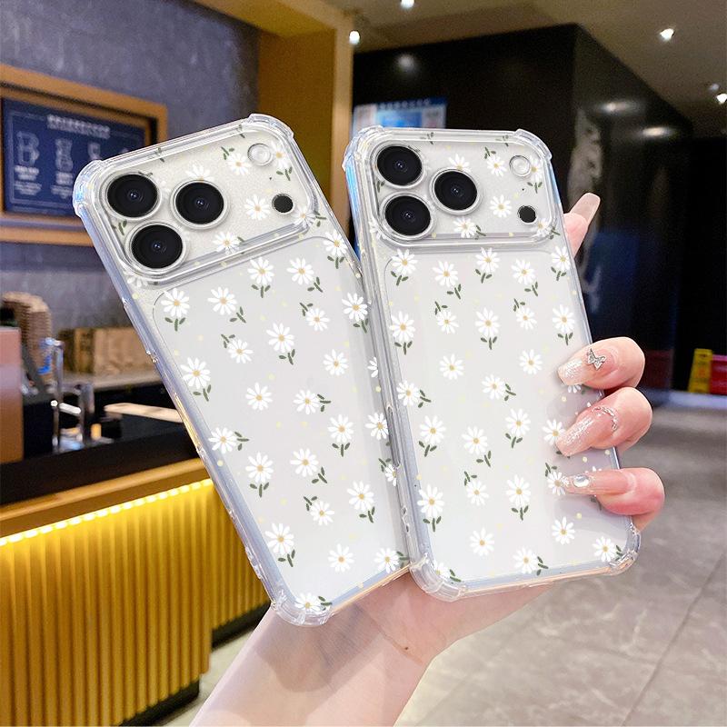 Small Fresh Full Screen Flower Transparent Case, Suitable for iPhone15 Literary Style Mobile Phone Case, Apple 17 Anti-drop Protective Case