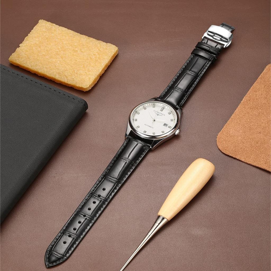 [Moran] Pasek do zegarka ze skóry naturalnej z mechanizmem szybkiego montażu, polerowana klamra motylkowa, dla mężczyzn i kobiet, 18mm-24mm, zamienny pasek do zegarka ze skóry cielęcej,
