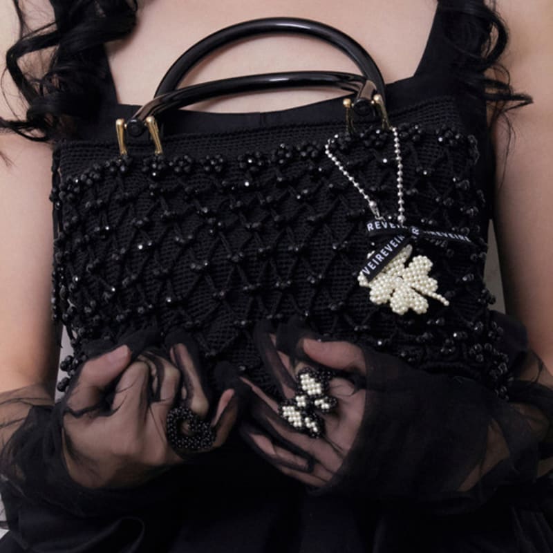 Eireve BEADED PEARL BOW RING (BLACK)