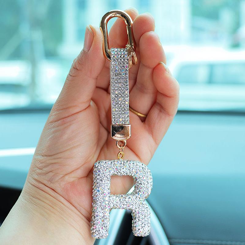 Fashion Sparkling Rhinestone Alphabet Keychain Cute Letter Charm Key Ring Exquisite Backpack Decoration Accessories Gifts