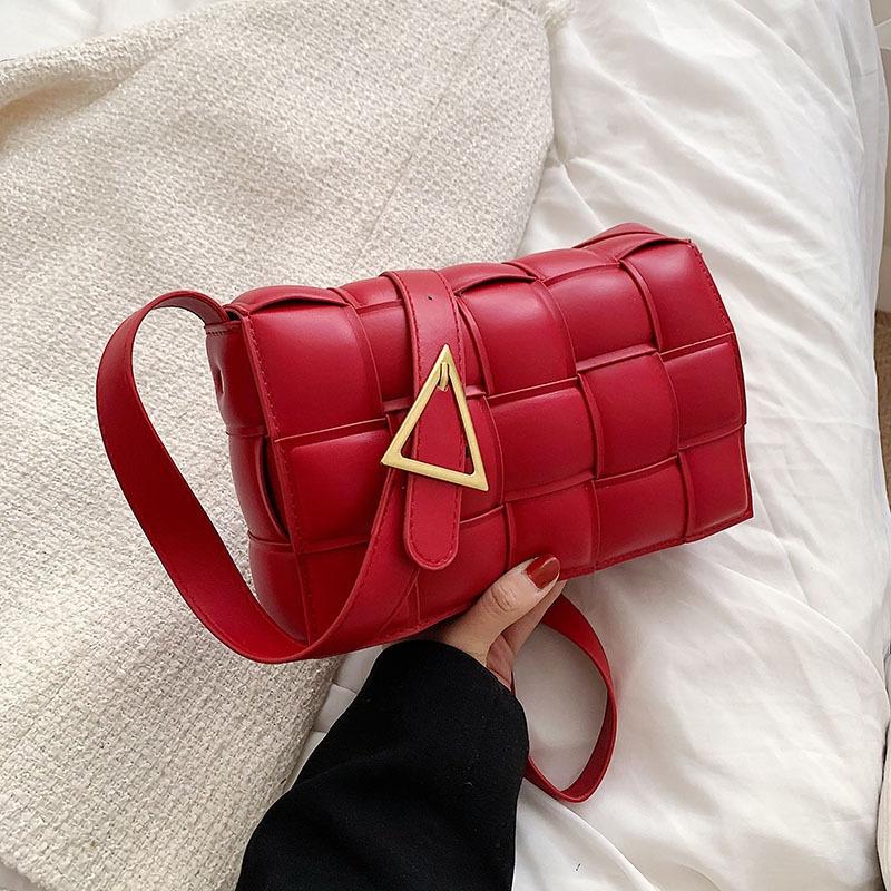 Classy Plaid Pu Leather Women Shoulder Bag Woven Soft Square Hand Chain Bag Gift