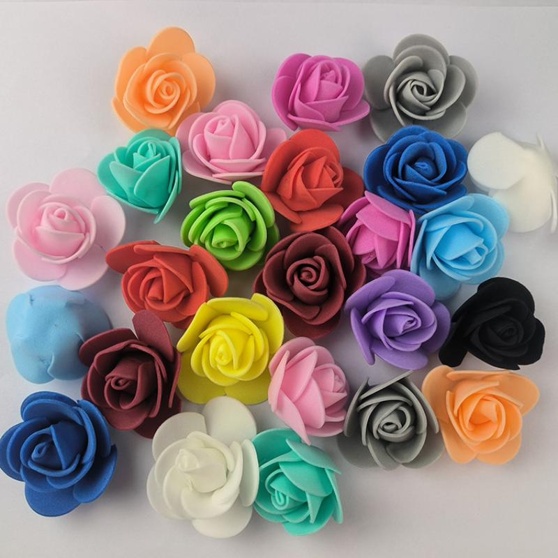 100Pcs 3.5cm Artificial Flower Foam PE Rose Heads DIY Valentine's Day Roses Wedding Candy Box Decoration