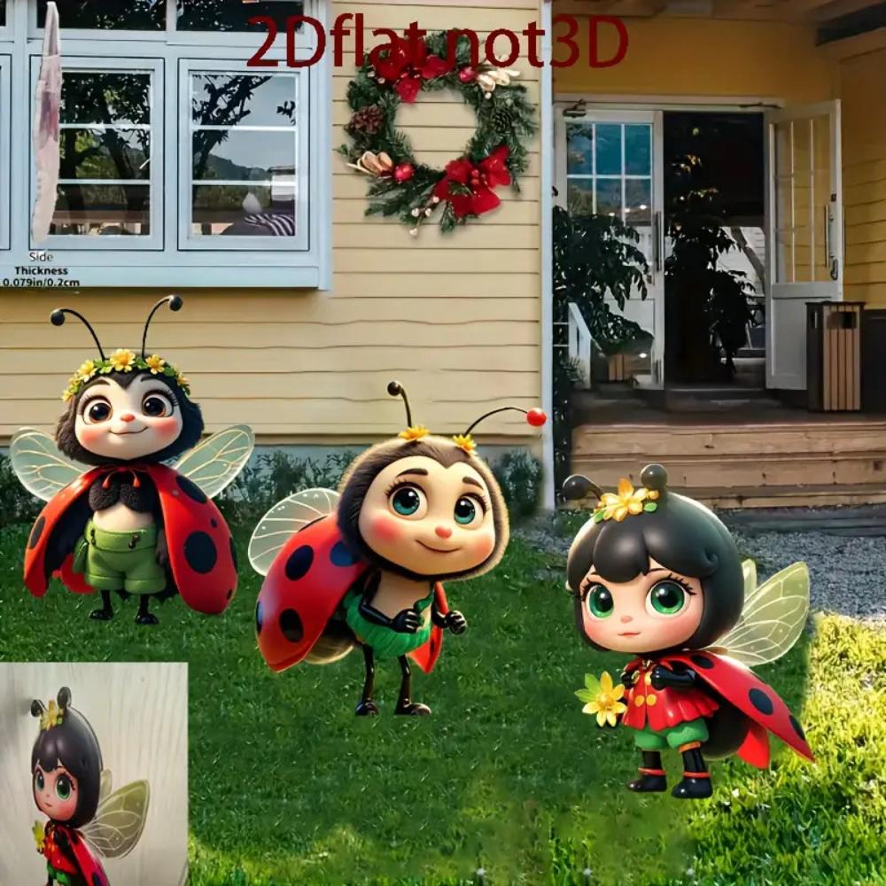 3Pcs Cute Ladybug Flat 2D Acrylic Garden Decor, Ideal for Outdoor Lawn, Planters, Yard & Garden, Durable & Perfect Gift Choice