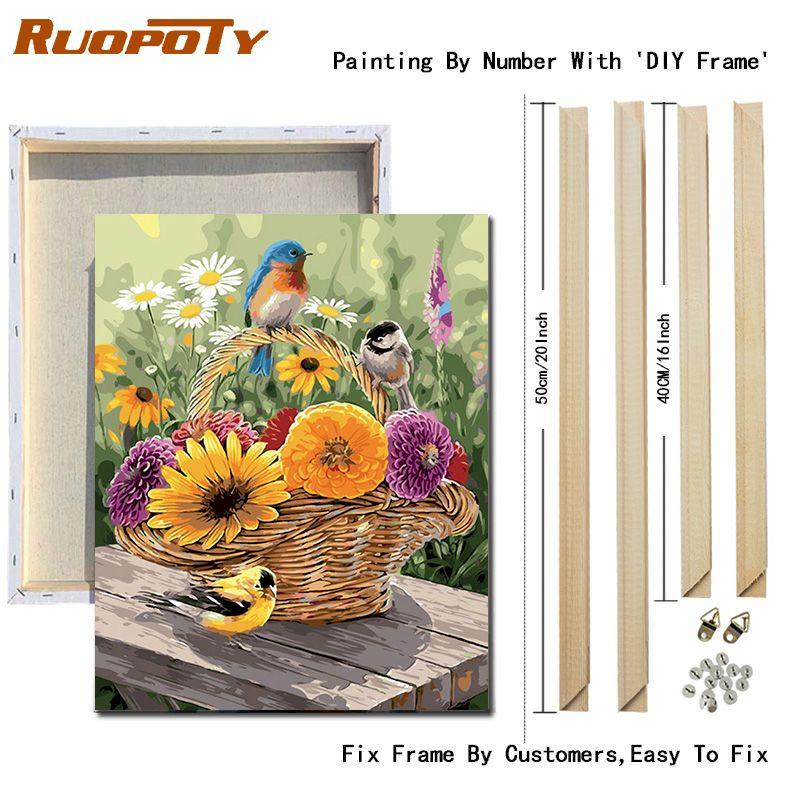 

Ruopoty DIY рамка DIY цифровые картины по номерам ручная роспись цветы картина маслом акриловая живопись современное настенное искусство для украшения дома