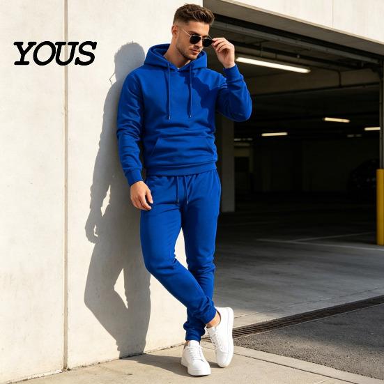 Solid Color Tracksuit Hoodie Pants Two Piece Set for Men, Sports Hooded Sweatshirt Men Active Wear & Drawstring Sweatpants, Fall Winter Casual
