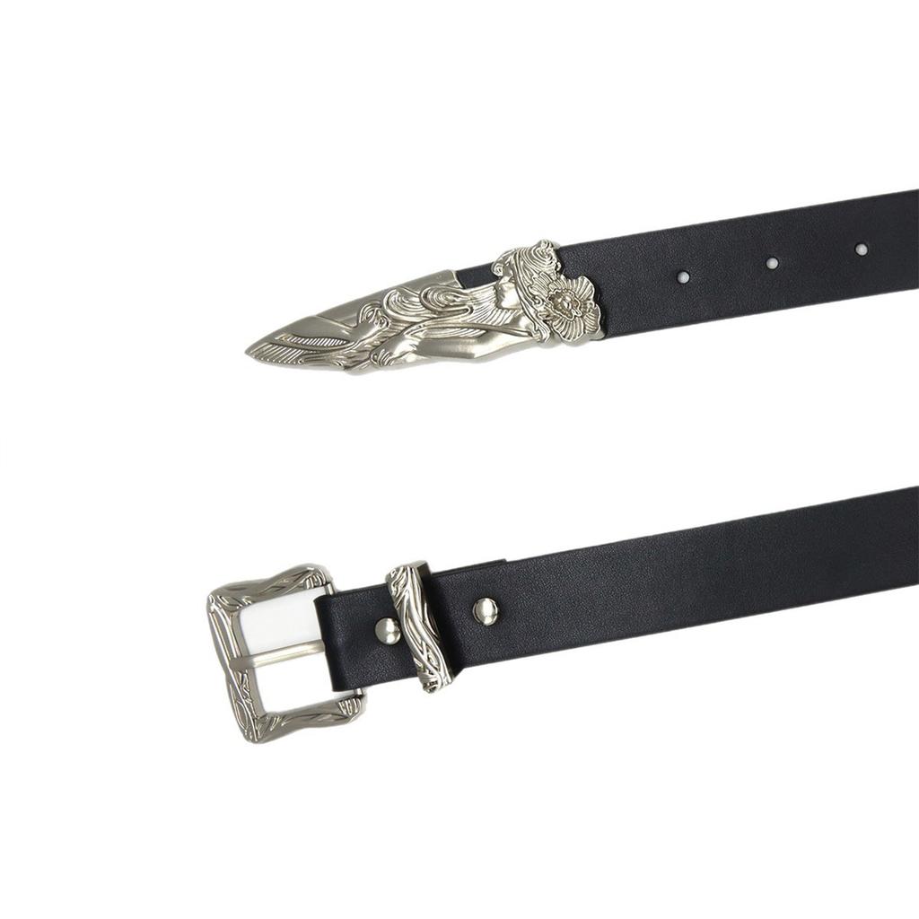 Vintage Floral Engraved Belt Western Styles Belt Adjustable Leather Buckle Belt Strap Cowgirl Waist Belt for Pants Dress