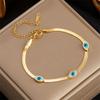 Luxus Goldfarbe Zirkon Blaues Böses Auge Armreif Armband Mode Glücksschmuck Damen Geschenk Verstellbar Handgefertigt