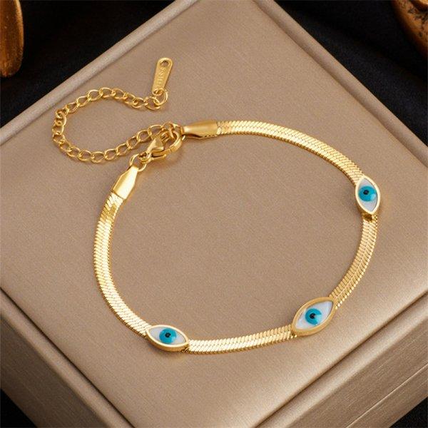 Luxus Goldfarbe Zirkon Blaues Böses Auge Armreif Armband Mode Glücksschmuck Damen Geschenk Verstellbar Handgefertigt