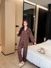 Autumn Ice Silk Pajamas Women's New Retro Printing Comfortable and Cool Long-sleeved Trousers Loungewear Suit Can Be Worn Outside