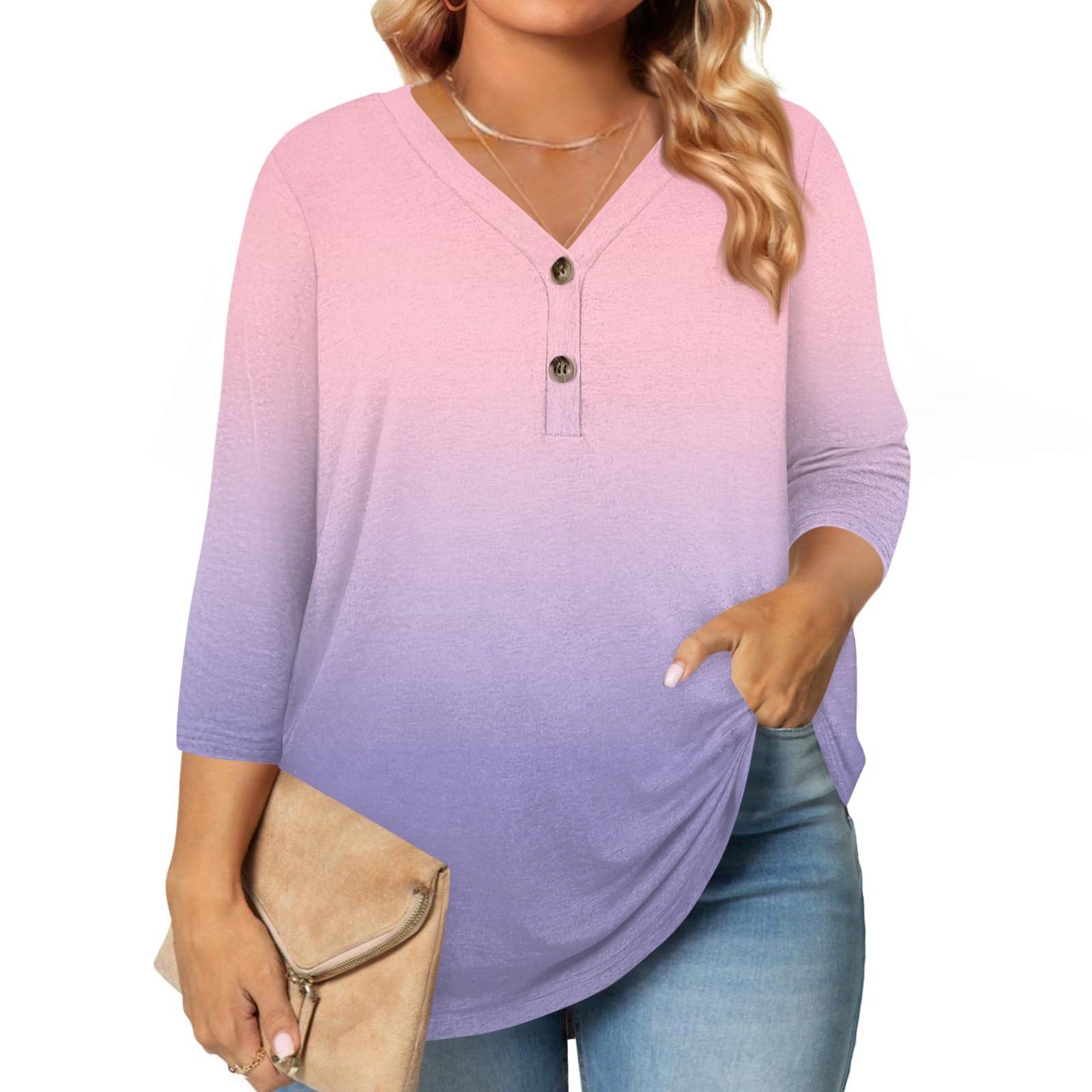 

Женские топы с рукавом 3/4, больших размеров, рубашки и блузки на пуговицах с V-образным вырезом, повседневные, с принтом, свободного кроя XL