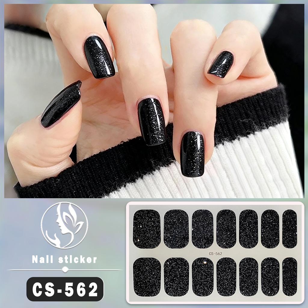 CS Waterproof No-Cure Gel Nail Wraps, Full Cover Korean Style Sparkling Solid Color Nail Stickers, Nail Patch Films