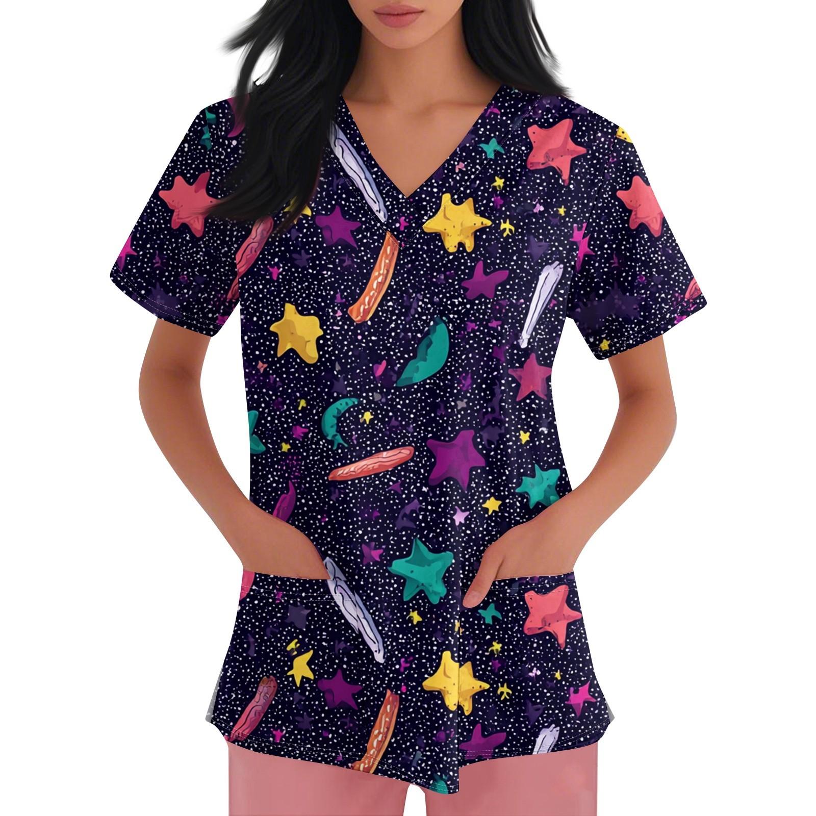 

Женская рабочая одежда с V-образным вырезом, принтом и короткими рукавами, с боковыми карманами и униформа XL жёлтый