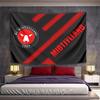 Red and Black Geometric Design Featuring FC Midtjylland Logo and Text. Patterned Tapestry for Bedroom and Living Room Home Decor
