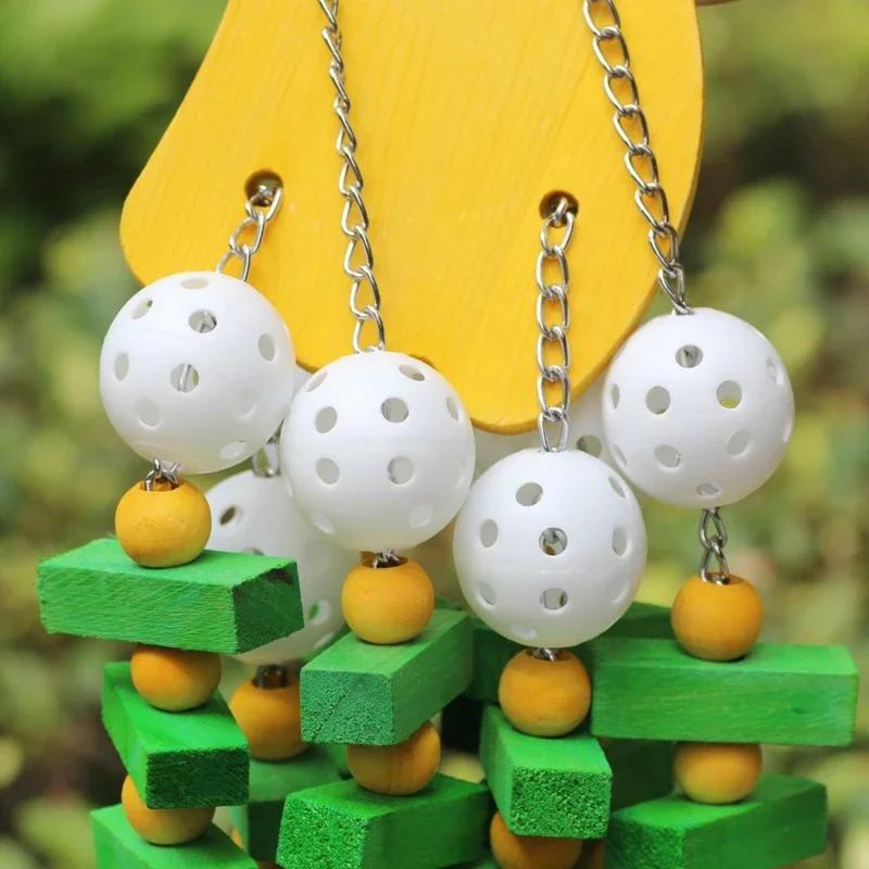 Pet Bird Chewing Toy Colorful Wooden Blocks Acrylic Beads Parrot Bite Bridge Tearing Cockatiels Training Hang Swing