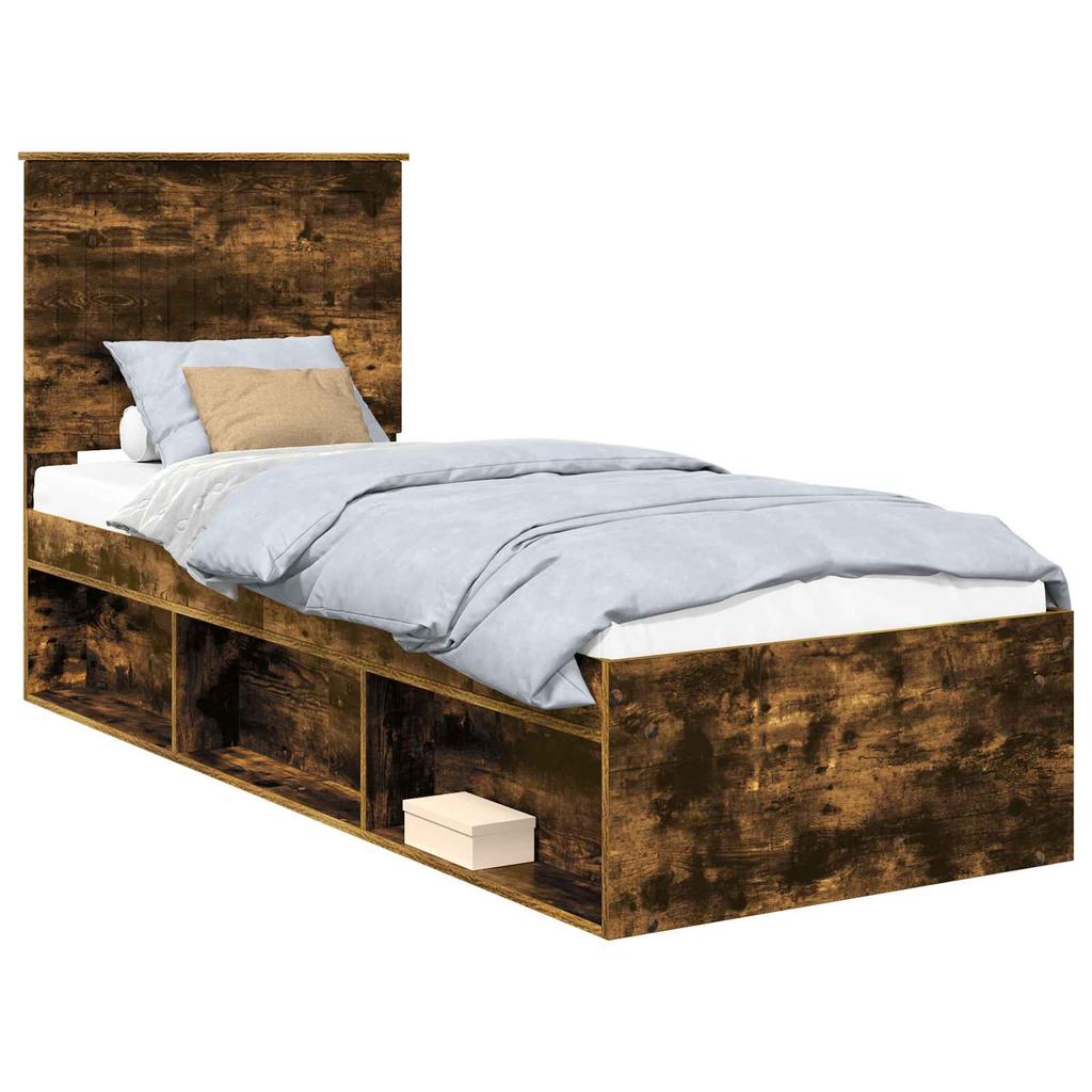 Bed Frame Smoked Oak 75 X 190 Cm Solid Pine Wood