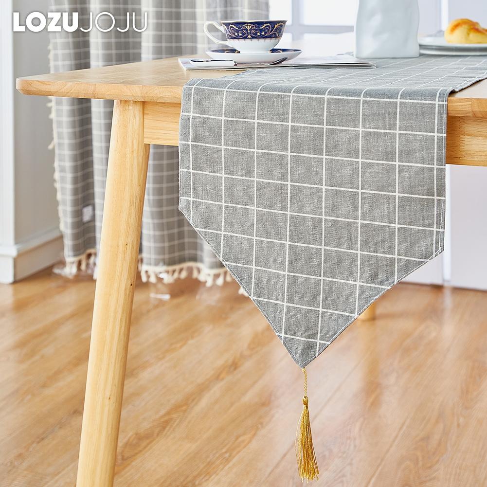 1 STÜCK LOZUJOJU Einfacher und Vielseitiger Schwarz Kariert Bedruckter Baumwollleinen Tischläufer für Esstischdeko Küche für Heimtisch Heimdeko