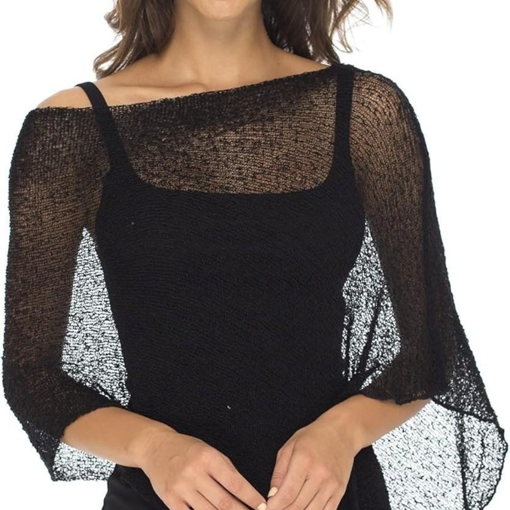 Sheer Beach Cover Up Drop Shoulder Knitted Cover-ups Summer Halter Shawl Vacation Outfits