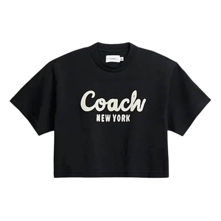 Женская футболка с коротким рукавом и круглым вырезом с принтом букв Coach Черная CP778-BLK S