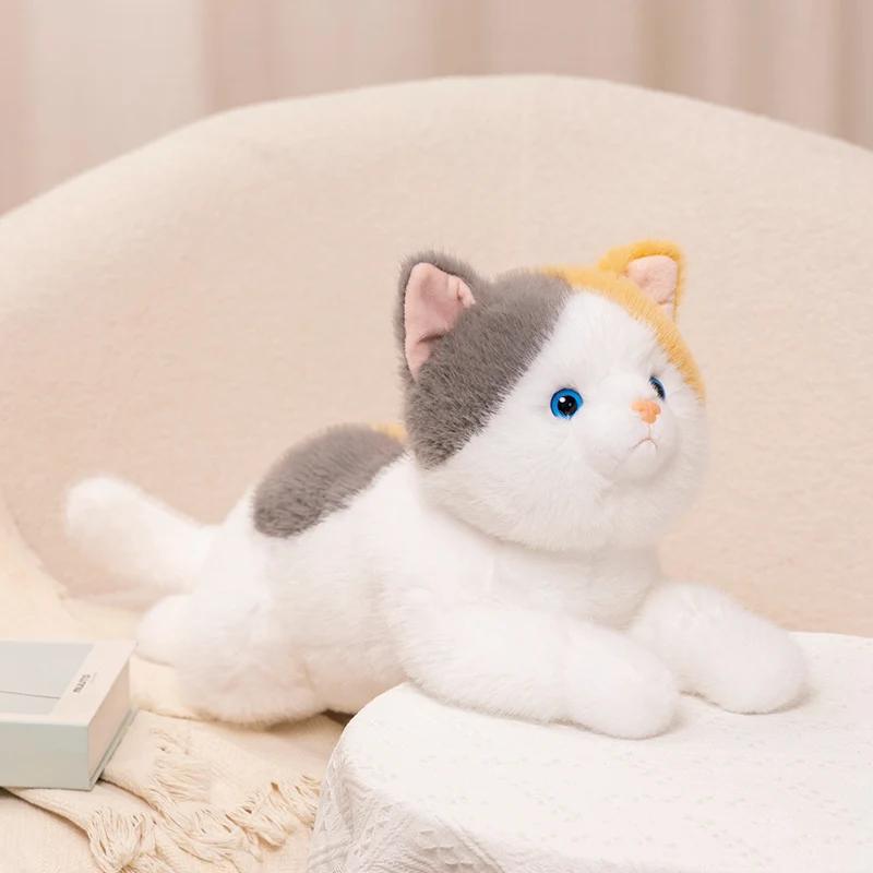 New Cuddly Lie Prone Kitten Plush Toys Soft Fluffy Lifelike Tabby Cat Doll Lovely Companion For Children Kawaii Room/Car Decor
