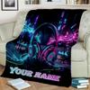 1PC Custom Name Neon Headphones Vibes Flannel Blanket Versatile,all-season Throw Suitable for the Living Room,bedroom,camping,travel,and Gift