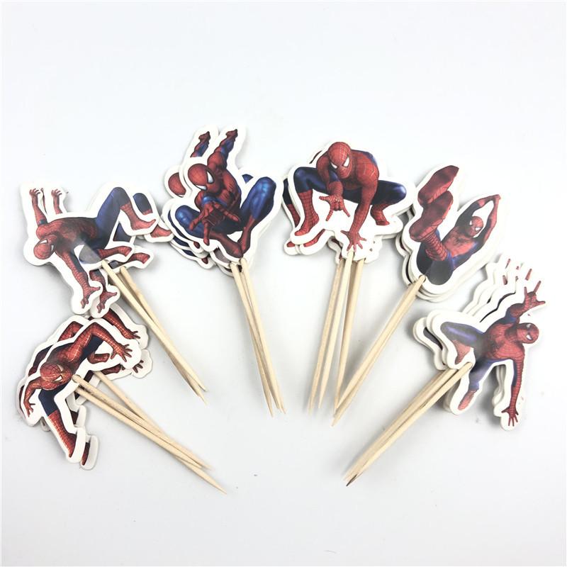 24Pcs Double‑Sided Cartoon Cake Toppers, Toothpick Cupcake Picks, Birthday Party Dessert Table Decorations Supplies