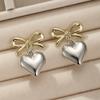 French Elegant Inspired Heart Pendant Earrings With Accent Bowknot