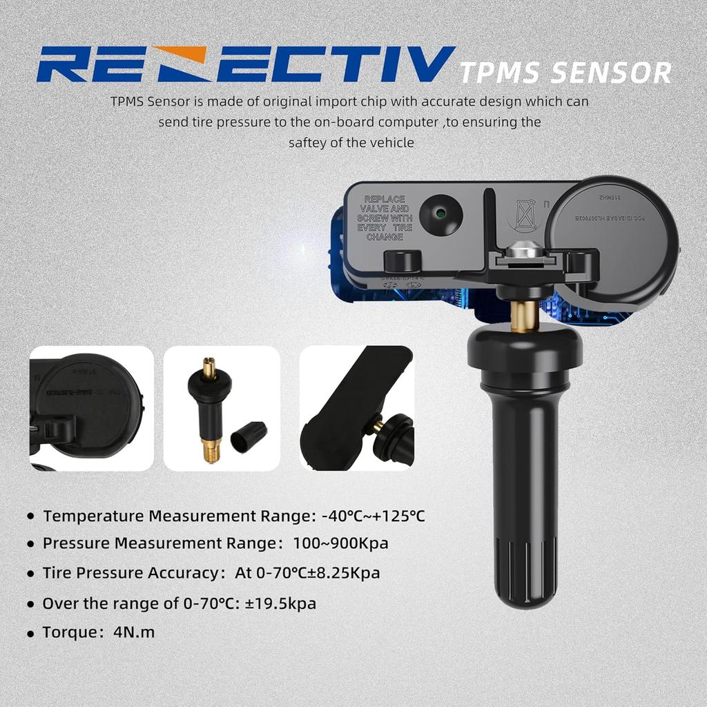 TPMS Sensor 4-Pack GM,315Mhz Tire Pressure Monitor Sensors Compatible With GM Chevy Buick GMC Pontiac Hummer Saturn Replace OE#13581558 13586335