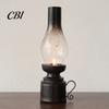 Miniature Oil Lamp Decor Kerosene Resin Candle Holder, Retro Figurine with Smoked Matte Finish Holder Glass Shade & Carved Base, Tabletop for