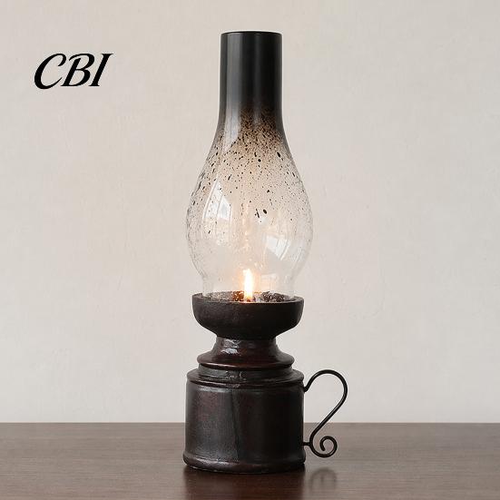 Miniature Oil Lamp Decor Kerosene Resin Candle Holder, Retro Figurine with Smoked Matte Finish Holder Glass Shade & Carved Base, Tabletop for