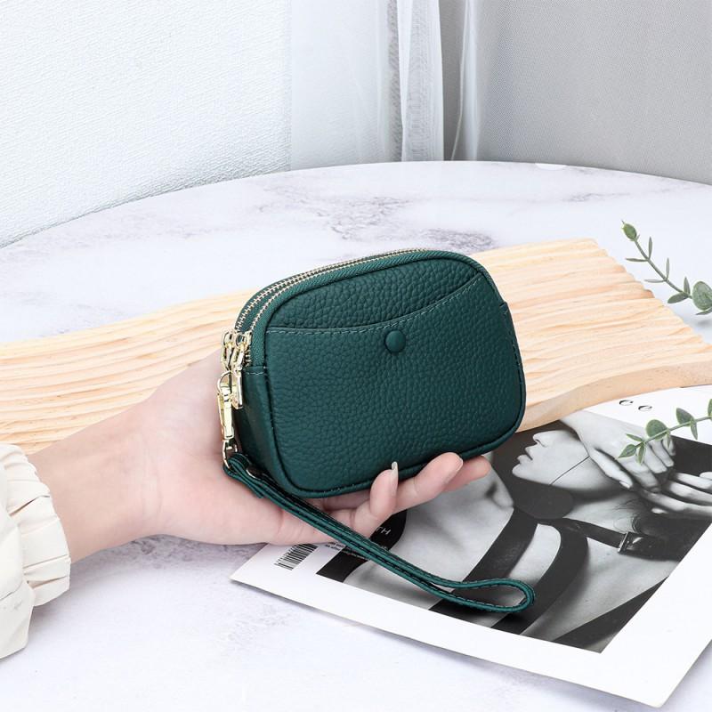 Cowhide Mini Coin Purse Women's Leather Large Capacity Double Zipper Storage Bag Multifunctional Clutch