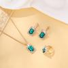 4 Piece Set Women Fashionable Temperament Circular Green Crystal Necklace Bracelet Earring Ring Combination Versatile Exquisite