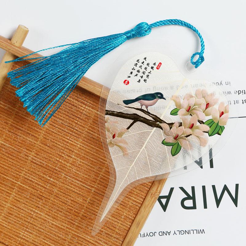 Chinese Bodhi Leaf Vein Bookmark: Flower & Bird Series - Creative DIY Ancient Style Gift for Students & Others
