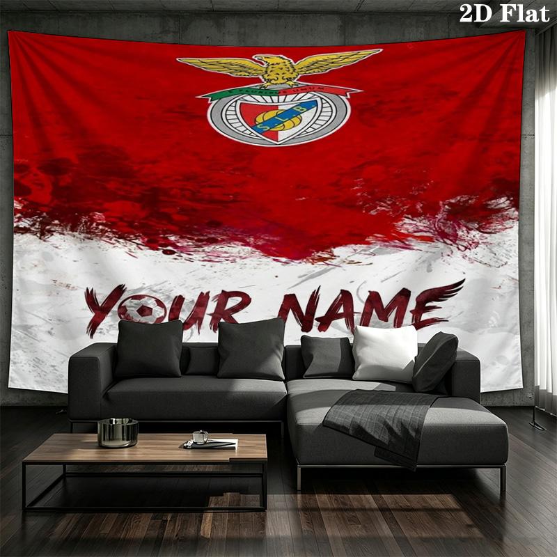 Benfica Eagle Crest Custom Name Wall Tapestry Aesthetic Wall Hanging Printed Fabric Blanket Decorative Tapestries For Bedroom Living Room Home Decor