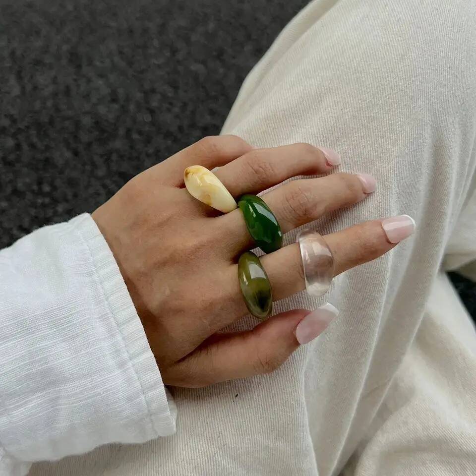 Ingemark 4 Colors Y2K Boho Resin Acrylic Irregular Finger Rings for Women 2025 New Trend Simple Knuckle Rings Aesthetic Jewelry