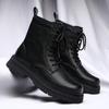 New Casual Leather Mens High Top Shoes Classic Motorcycle Boots British Style Mid-Calf Ankle Boots Thick Bottom Male Basic Boots