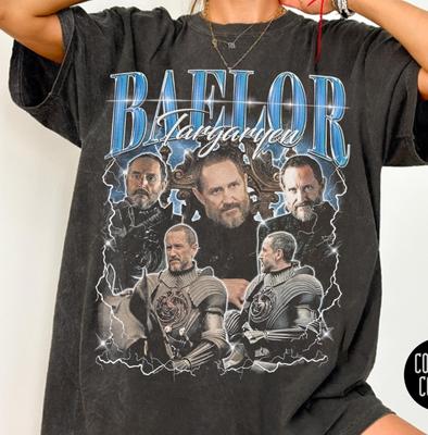 Baelor Targaryen T-Shirt, Vintage 90s Bootleg Rap Tee Style, House of the Dragon Retro Shirt, Comfort Colors® Pepper, Fantasy Fan Gift Idea