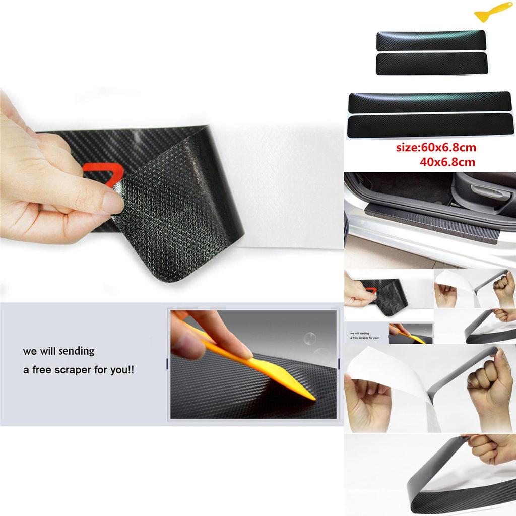 Durable Carbon Fiber Car Scuff Plate Door Sill 4d Sticker Panel Protector Set Of 4