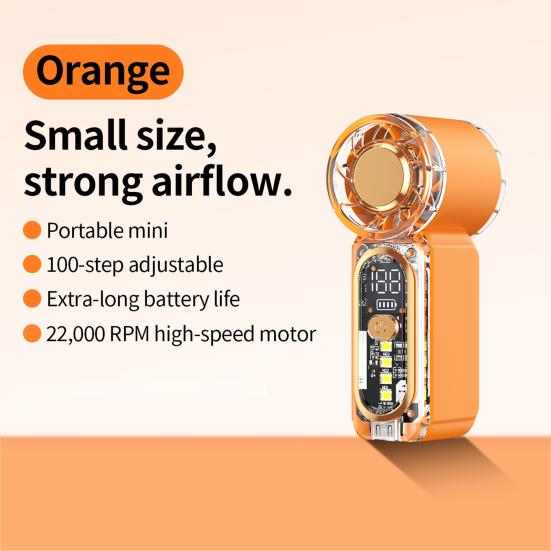 Handheld Fan, with Transparent Body Mini Portable Personal Fan, Digital Display And Emergency Lighting Design, 100 Gear Wind Speed Adjustable Fan for