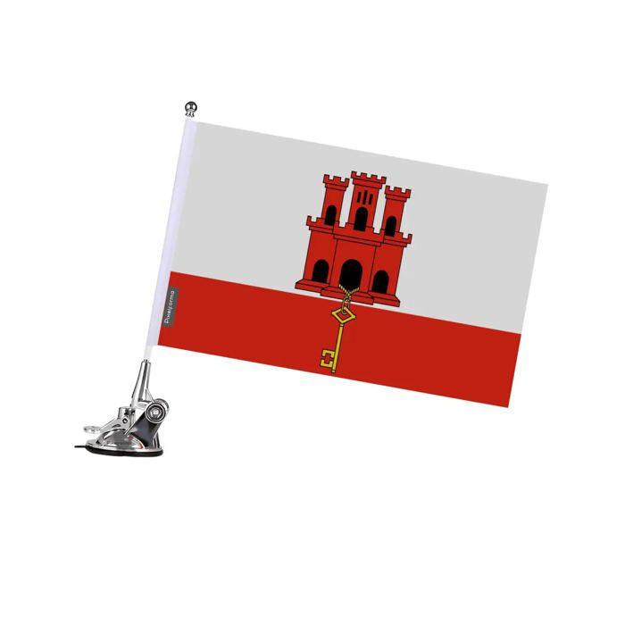Drapeau - Gibraltar - 27 X 35 Cm - Mât À Ventouse - Acier Inoxydable - Impression Recto/Verso